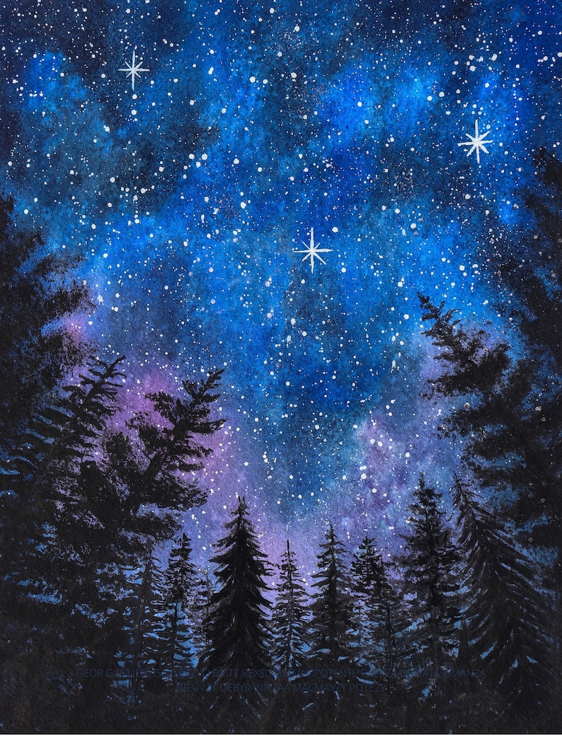 Looking Up, Night Sky in Watercolor, Print From Original by Aida ...