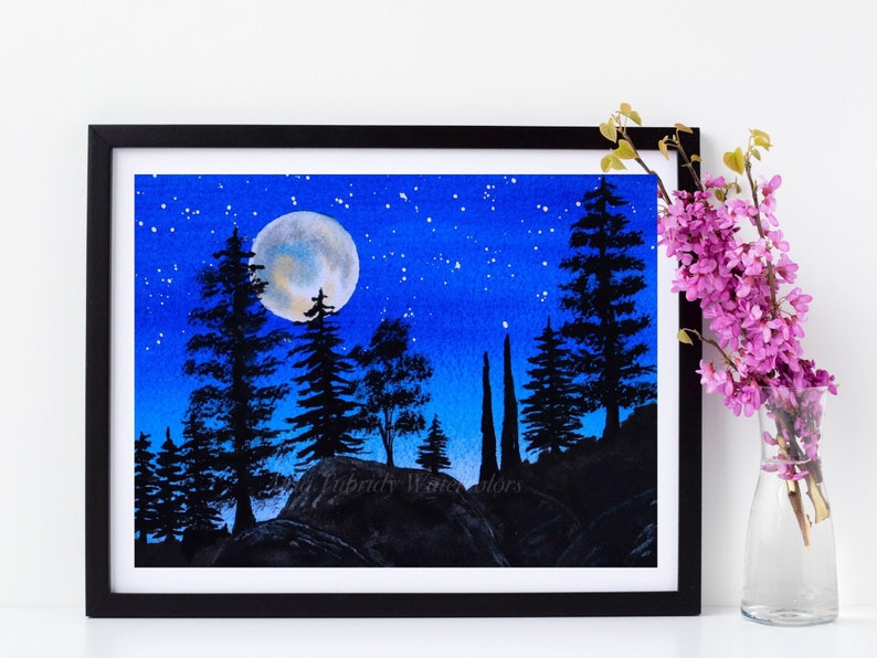 Blue Night Watercolor Painting, Print From Original Painting by Aida ...