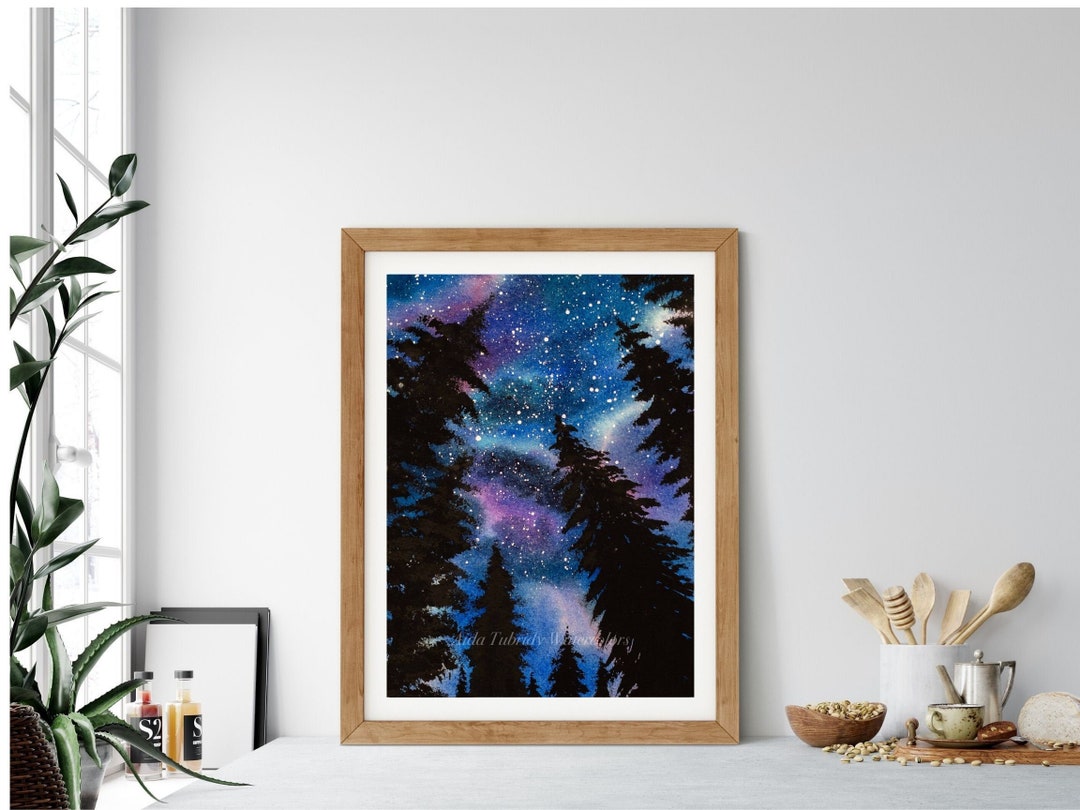 Blue Night Galaxy in Watercolor, Print From Original Painting, Night ...