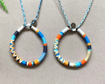 Boho Friendship Bracelet Set: Yarn Wrapped Couples Bracelets with Coin Charm