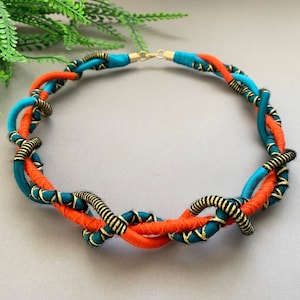 Yarn Wrapped Necklace / Modern Braided Statement Necklace / Bohemian African Ethnic Rope Necklace / Unique Tribal Thread Wrapped Jewelry