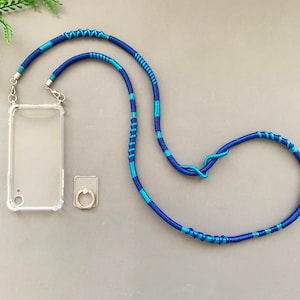 Telefoonriem met transparante case / blauwe telefoon lanyard / tas riem / mobiele telefoon snoer / telefoon ketting / telefoon houder / crossbody telefoon ring