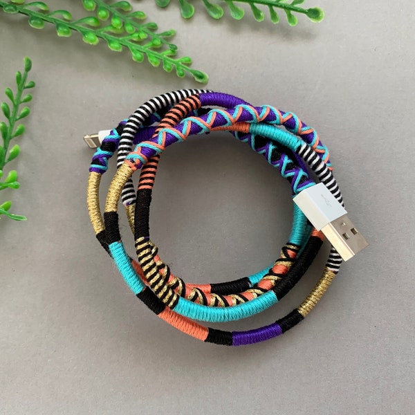 Wrapped Yarn Charging Cable / Handmade Lightning Cable / Multicolor Charging Cable / Custom Charging Cord / Boho Charging Cable