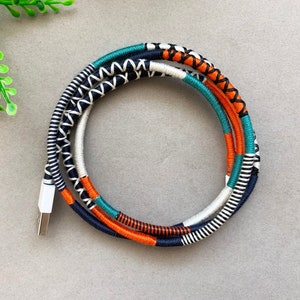 Handmade Wrapped Yarn Lightning Cable: Multicolor Boho Charger Cord
