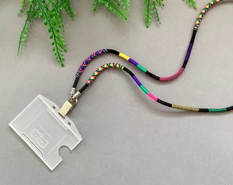Neon Badge Holder Lanyard 07 / ID Lanyard / Teacher Lanyard / ID Card Holder / Wrapped Hipster Lanyard Necklace / Keychain Lanyard