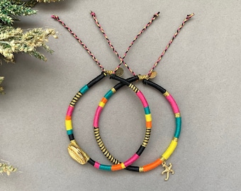 Boho Anklet Set: Gold Seashell & Starfish Charm, Beaded Cotton Yarn