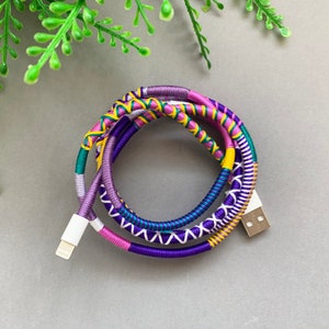 Handmade Wrapped Yarn Charger Cable: Purple Tones Lightning Cord