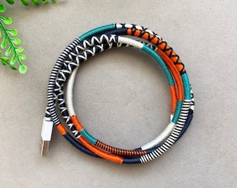 Handmade Wrapped Yarn Lightning Cable: Multicolor Boho Charger Cord