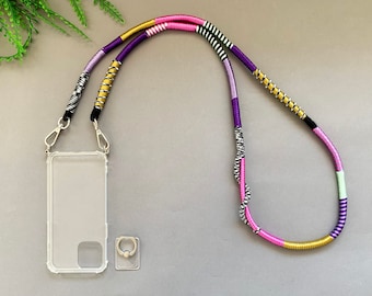 Wrapped Cord Phone Strap: Crossbody Lanyard with Transparent Case