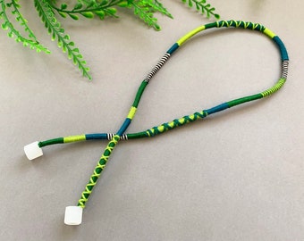 Handmade Anti-Loss Strap for AirPods Earbuds / Blue & Green Wrapped Yarn Wireless Headphones Cord / AirPod Strap