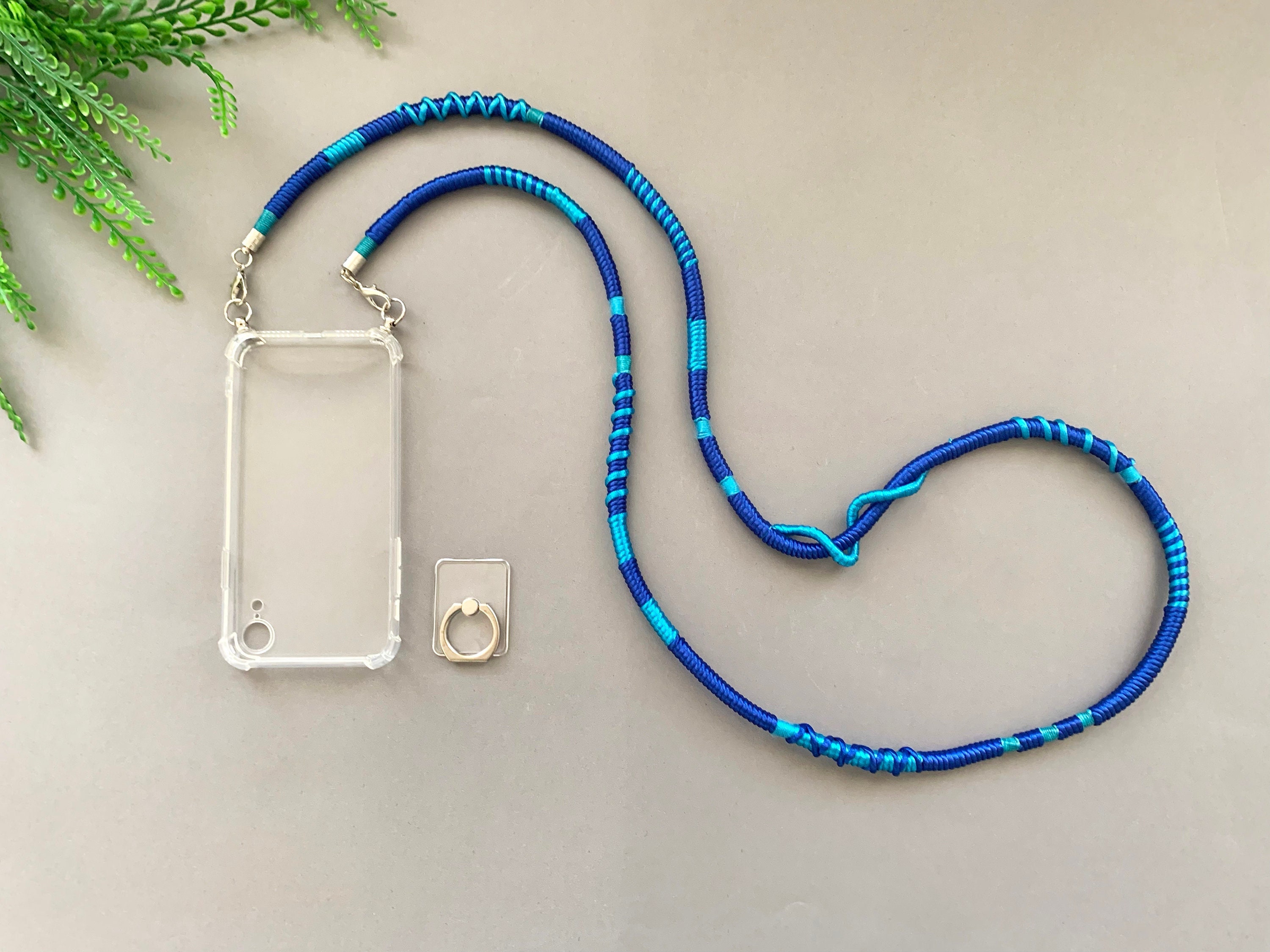 Blue Woven Cord Phone Strap With Transparent Case - Etsy display picture 3