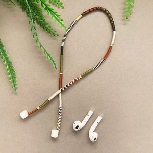 Handmade Anti-Loss Strap for AirPods Earbuds 02 / Wrapped Yarn Wireless Headphones Cord / Brown Tones AirPod Strap