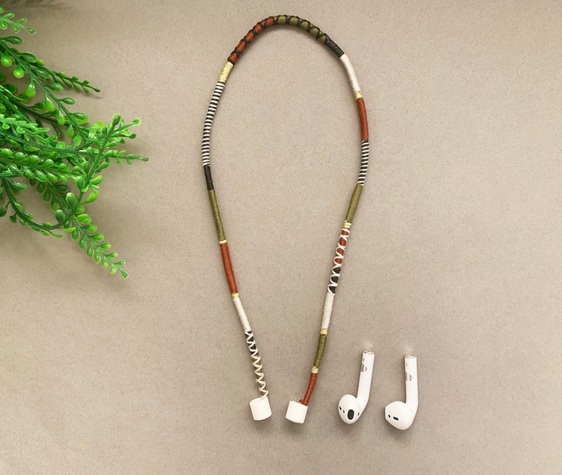 Handmade Anti-Loss Strap for AirPods Earbuds 02 / Wrapped Yarn Wireless Headphones Cord / Brown Tones AirPod Strap image 2