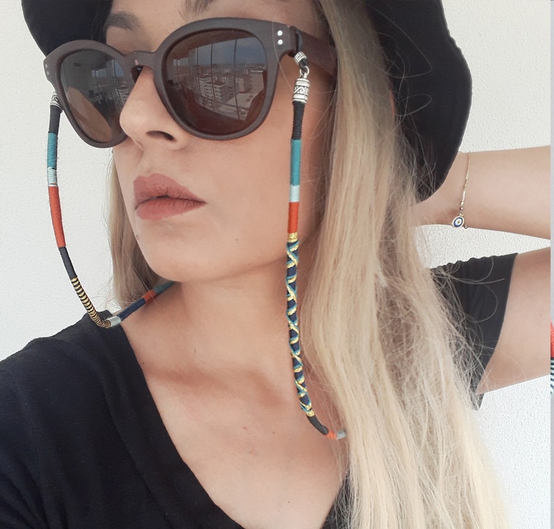 Boho Sunglass Strap: Multicolor Cotton Yarn Eyewear Retainer image 3