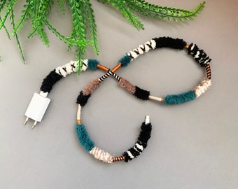 Handmade Fuzzy Lightning Cable: Boho Yarn Wrapped Charger Cord
