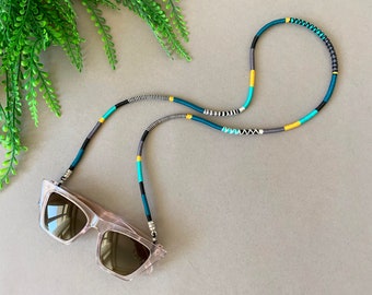 Blue Boho Sunglass Strap: Multicolor Cotton Eyewear Retainer