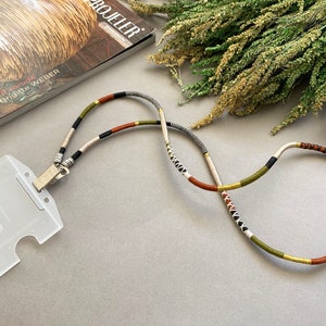 Earth Tones Badge Holder Lanyard 04 / ID Lanyard / Teacher Lanyard / ID Card Holder / Wrapped Hipster Lanyard Necklace / Keychain Lanyard