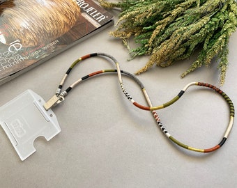 Earth Tones Wrapped Lanyard: Boho Badge Holder Necklace