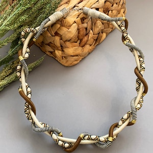 Boho Yarn Wrapped Statement Necklace: Earth Tones Tribal Design