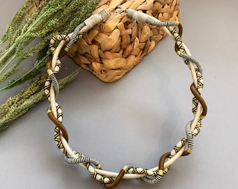 Boho Yarn Wrapped Statement Necklace: Earth Tones Tribal Design