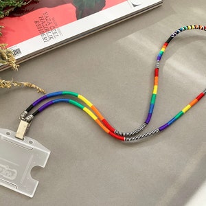 Rainbow Pride Badge Houder Lanyard 05 / ID Lanyard / Leraar Lanyard / ID Card Holder / Verpakt Hipster Lanyard Ketting / Sleutelhanger Lanyard