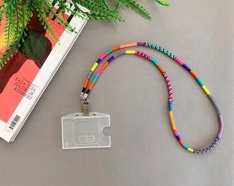 Boho Badge Holder Lanyard / ID Lanyard / Teacher Lanyard / ID Card Holder / Neon Color  Lanyard Necklace / Keychain Lanyard