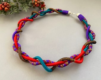 Braided Yarn Statement Necklace: Bohemian Tribal Bib Jewelry