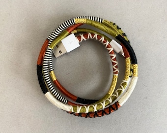 Handmade Earth Tones Yarn Wrapped Lightning Cable