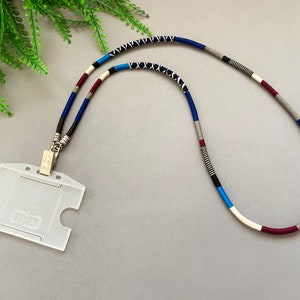 Sax Blue Badge Holder Lanyard / ID Lanyard / Lehrer Lanyard / ID Kartenhalter / Yarn Wrapped Hipster Lanyard Halskette / Schlüsselanhänger Lanyard