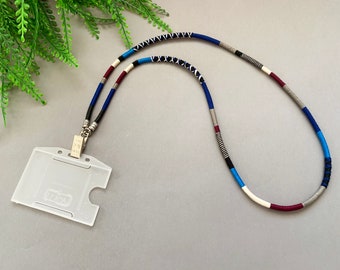 Sax Blue Yarn Wrapped Lanyard: Teacher ID Badge Holder