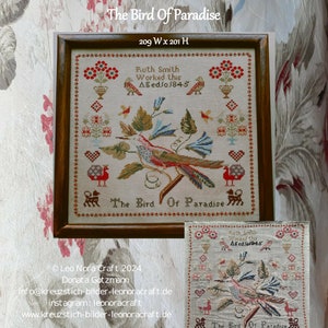 The Bird of Paradise - Cross stitch pattern PDF - Instant download, sampler, instructions for an embroidery sampler, échantillonneur
