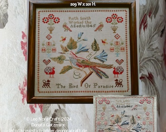 The Bird of Paradise - Kreuzstichmuster PDF - Sofort Download, Sampler, Anleitung für ein Stickmustertuch, échantillonneur