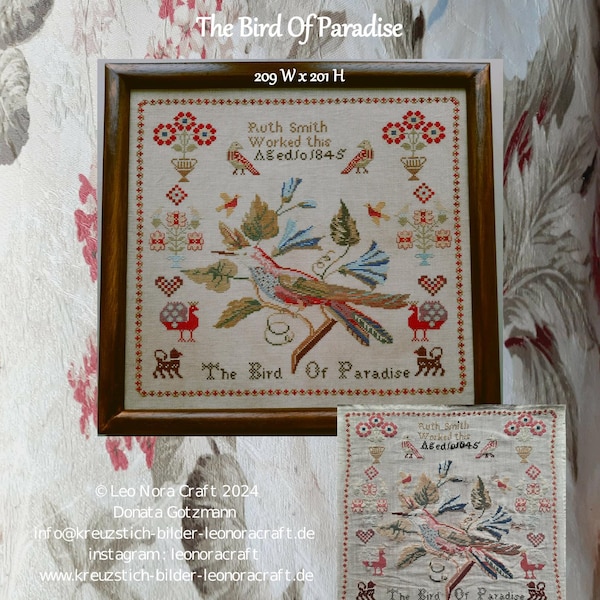 The Bird of Paradise - Cross stitch pattern PDF - Instant download, sampler, instructions for an embroidery sampler, échantillonneur