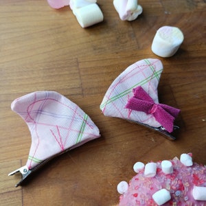 Childs Hair Accessory - Dog Ear Clips - Pink Plaid