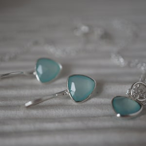 Aqua Chalcedony Earrings and Pendant Set. Gemstone Pendant and Matching Earrings. Handcrafted Gemstone Earrings and Pendant.