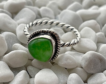 Green Jade Sterling Silver Ring.  Green Jade Kite Ring. Sterling Silver Kite Ring. Boho Ring. Handcrafted Silver Ring.