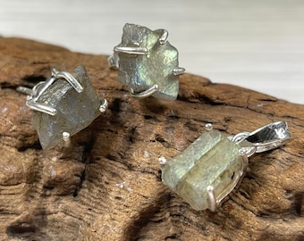 Raw Labradorite Set Stud Earring and Pendant. Sterling Silver Labradorite Stud Earrings and Pendant. Raw Crystal Earrings and Pendant Set.