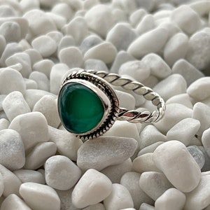 Green Onyx Sterling Silver Ring.  Green Onyx Kite Ring. Sterling Silver Kite Ring. Boho Ring. Handcrafted Silver Ring.