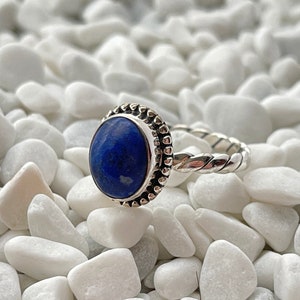 Lapis Lazuli Sterlingsilber Ring. Lapislazuli Oval Form Ring. Lapis Lazuli Handgemachter Ring. Boho-Ring. Handgefertigter Ring aus Silber.