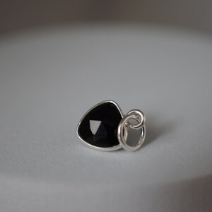 Puede incluir: Un colgante de plata con una piedra preciosa negra en forma de coraz&oacute;n.