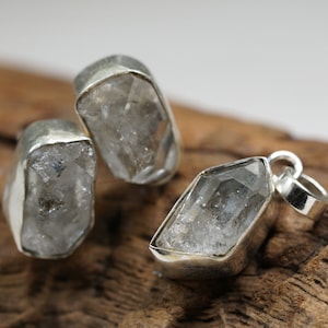 Raw Herkimer Diamond Set Earring and Pendant. Sterling Silver Stud Earrings Pendant. Raw Crystal Earrings and Pendant Set. Natural Gemstone.