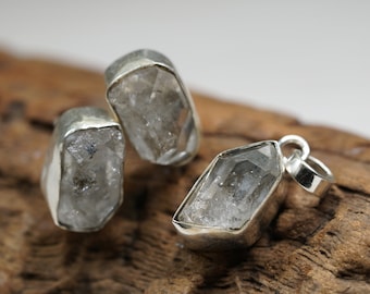 Raw Herkimer Diamond Set Earring and Pendant. Sterling Silver Stud Earrings Pendant. Raw Crystal Earrings and Pendant Set. Natural Gemstone.