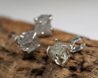Raw Herkimer Diamond Set Earring and Pendant. Sterling Silver Stud Earrings Pendant. Raw Crystal Earrings and Pendant Set. Natural Gemstone.