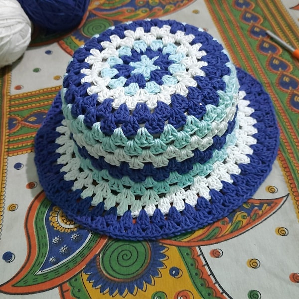 Modèle de chapeau de bob rayé au crochet en anglais, modèle de chapeau de plage au crochet, modèle de chapeau de bob au crochet, vous pouvez également acheter le chapeau lui-même