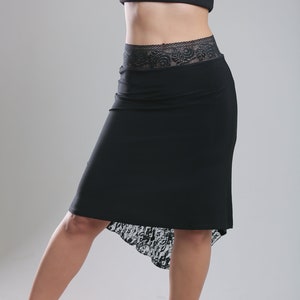 Tango skirt, black, sequin lace in the back, lace waistband, fishtail, milonga skirt, tango dress, lace, lace waistband, dance skirt, chic