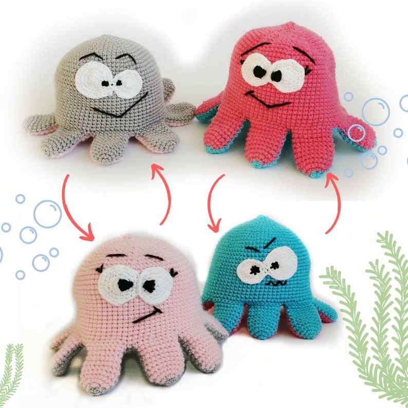 Reversible Octopus Crochet Pattern PDF Amigurumi reversible image 1.