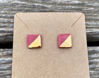 Gold colored porcelain square earrings with gold