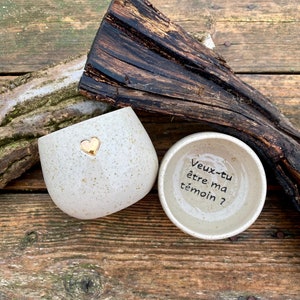 Mug with message and heart of gold "Will you be my witness?"