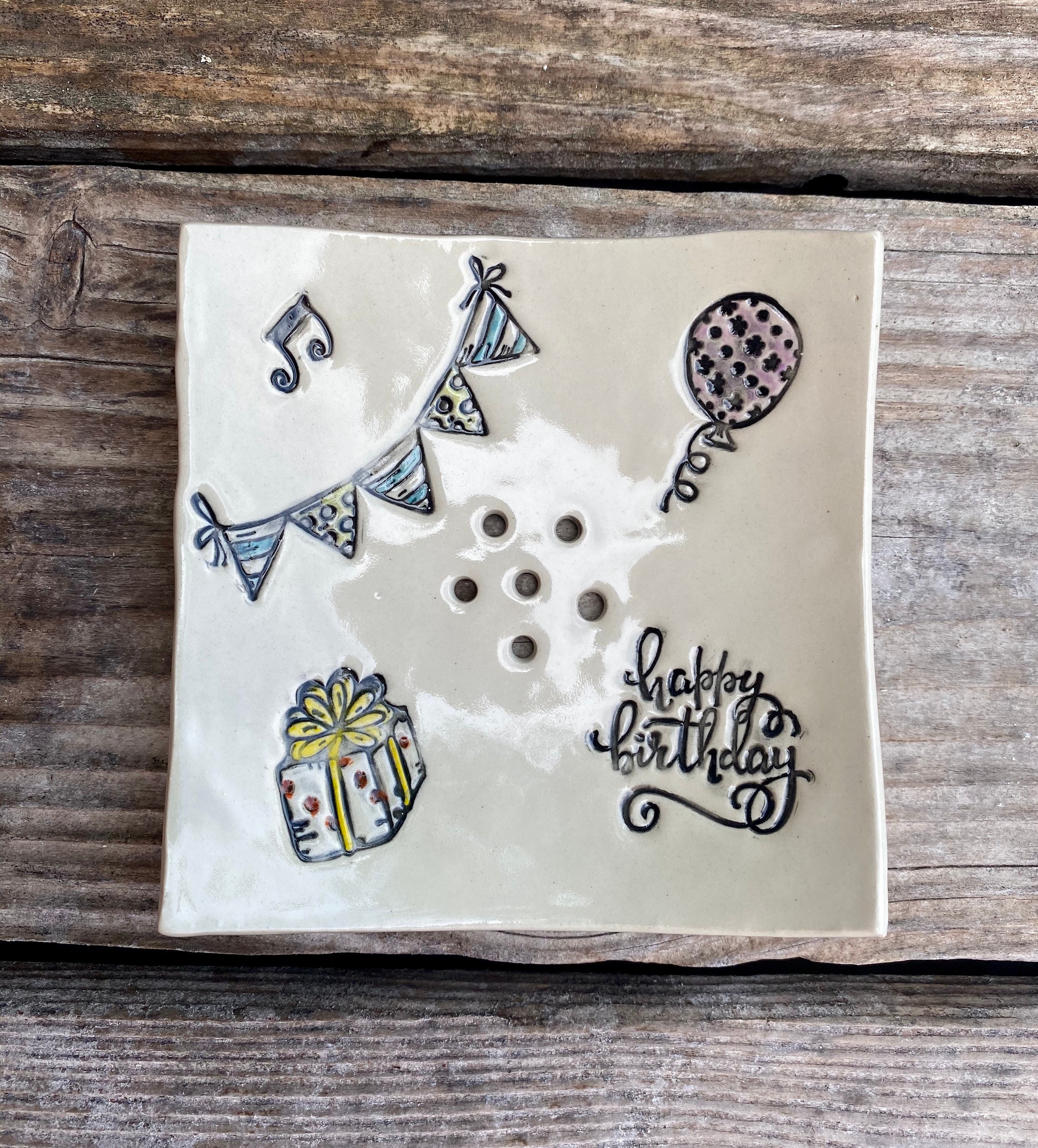 Porte-Savon Happy Birthday en Céramique