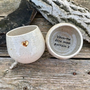 Mug with message and heart of gold "Will you be my godfather?"